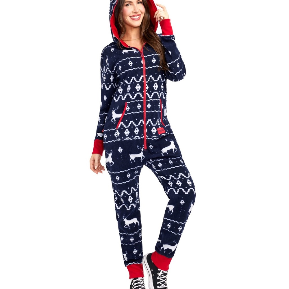 Tipsy Elves Fair Isle Reindeer Onesie - Navy and Red